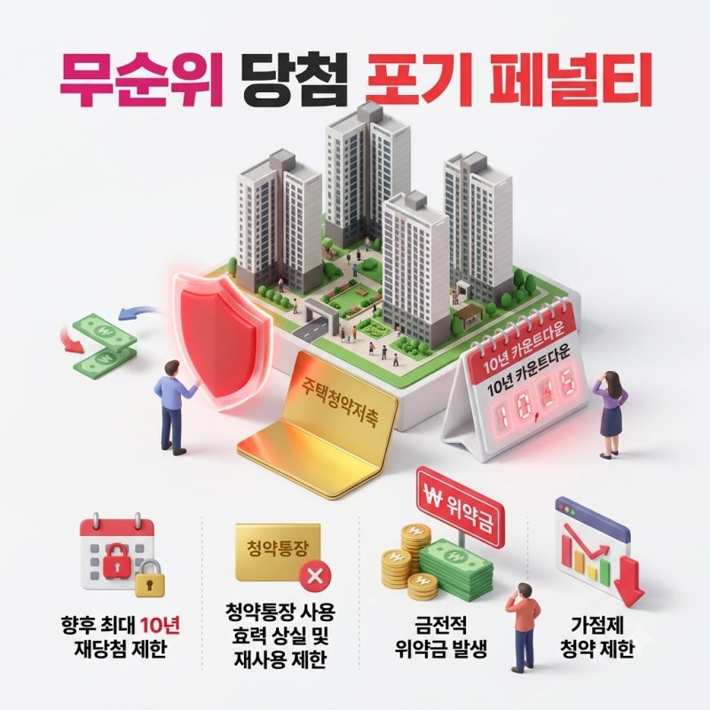 무순위 청약 당첨 후 계약 포기 '재당첨 제한 통장 날릴까' 페널티 총정리