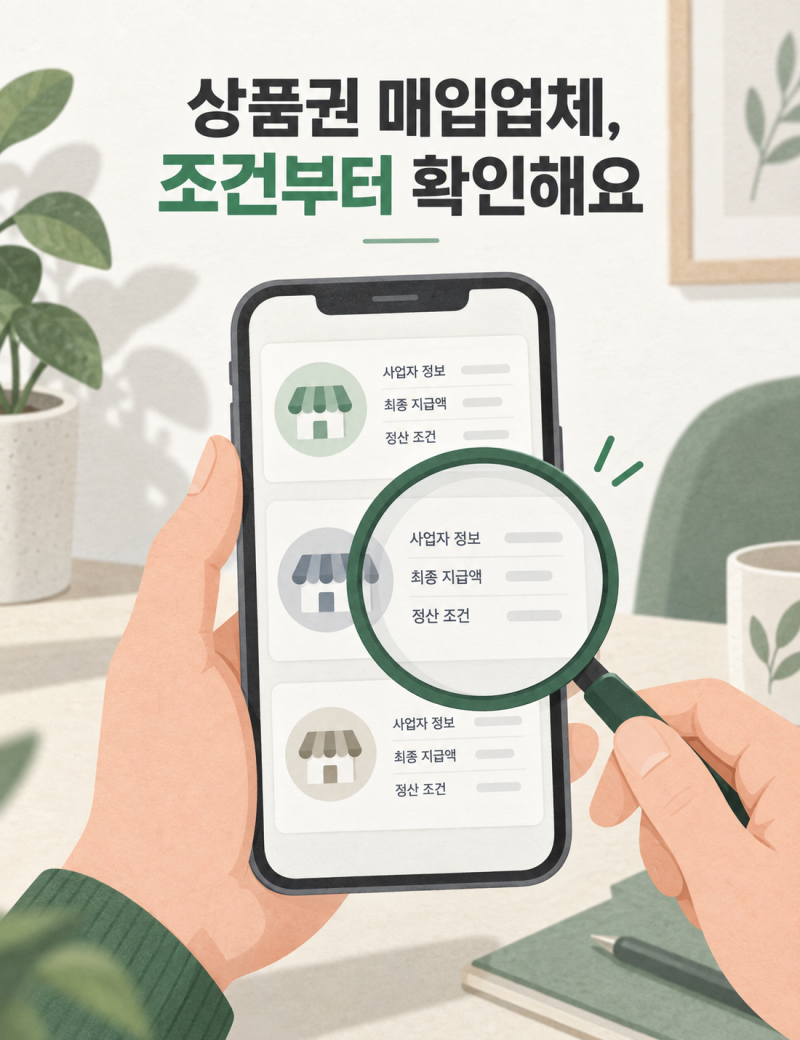 상품권 매입업체 선택, 등록 정보·실수령액·정산 조건 확인법