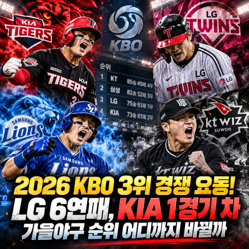 2026 KBO 3위 경쟁 요동! LG 6연패, KIA 1경기 차…가을야구 순위 어디까지 바뀔까