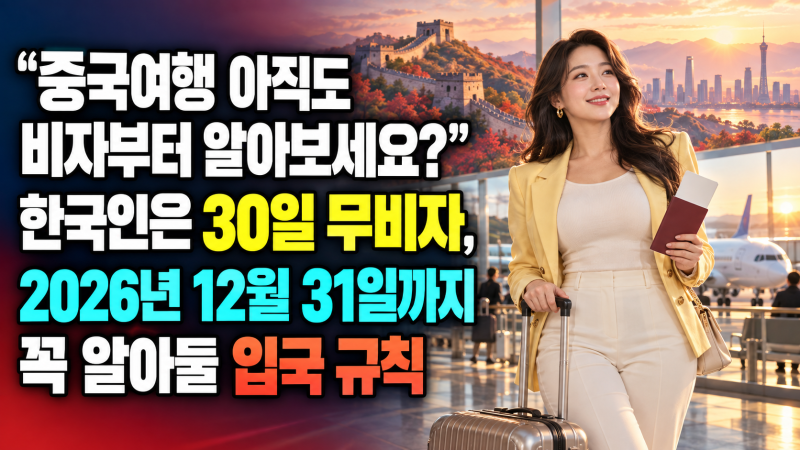 “중국여행 아직도 비자부터 알아보세요?” 한국인은 30일 무비자, 2026년 12월 31일까지 꼭 알....