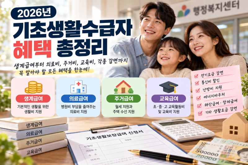 2026 기초생활수급자 혜택 총정리｜생계급여·주거급여·의료비·각종 감면까지