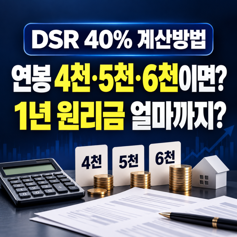 DSR 40% 계산방법, 연봉 4천·5천·6천만원이면 1년 원리금 얼마까지?