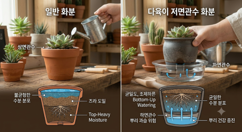저면관수 화분, 아무거나 쓰면 안 되는 이유! 다육이 전용 화분 고르는 법