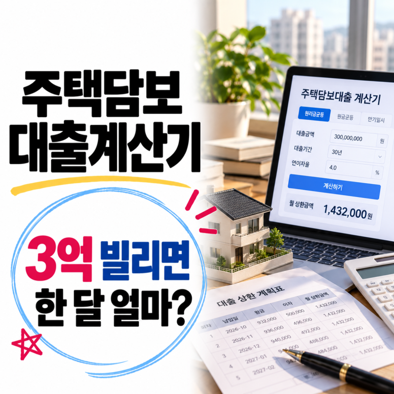 주택담보대출계산기, 3억 집 대출받는다면 매달 빠져나가는 돈은 얼마일까