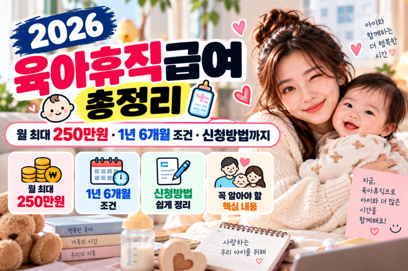 2026 육아휴직급여 총정리｜월 최대 250만원·1년 6개월 조건·신청방법까지