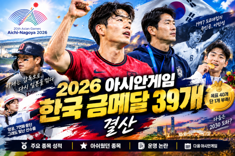 2026 아시안게임 한국 결산｜금메달 39개, 아쉬움과 값진 성과