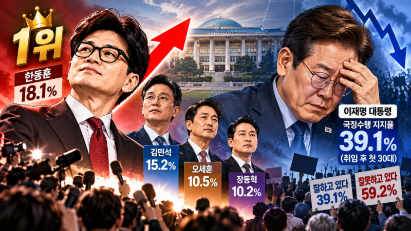 "지각변동 일어났다… 한동훈, 차기 대선 주자 1위 탈환"