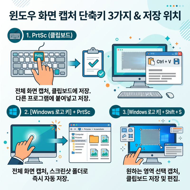 컴퓨터 화면 캡쳐 단축키 | 찍은 사진이 어디 갔는지부터 찾는 법 (윈도우10·11)