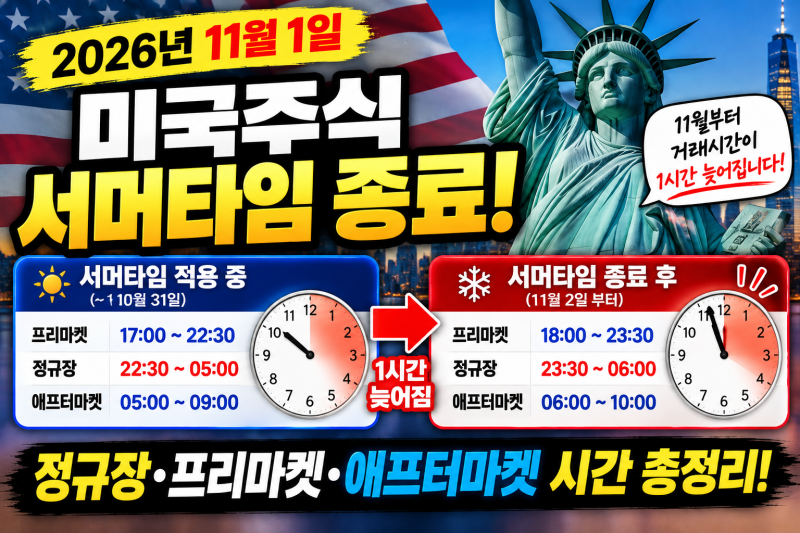 2026 미국주식 서머타임 언제 끝나나? 정규장·프리마켓 시간 1시간 늦어집니다