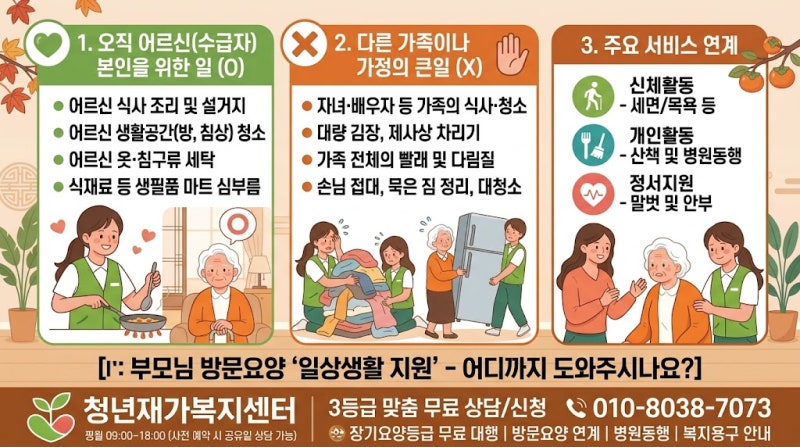 "요양보호사님, 어디까지 도와주시나요?" 방문요양 일상생활 지원(가사도움) 범위와 흔한 오....