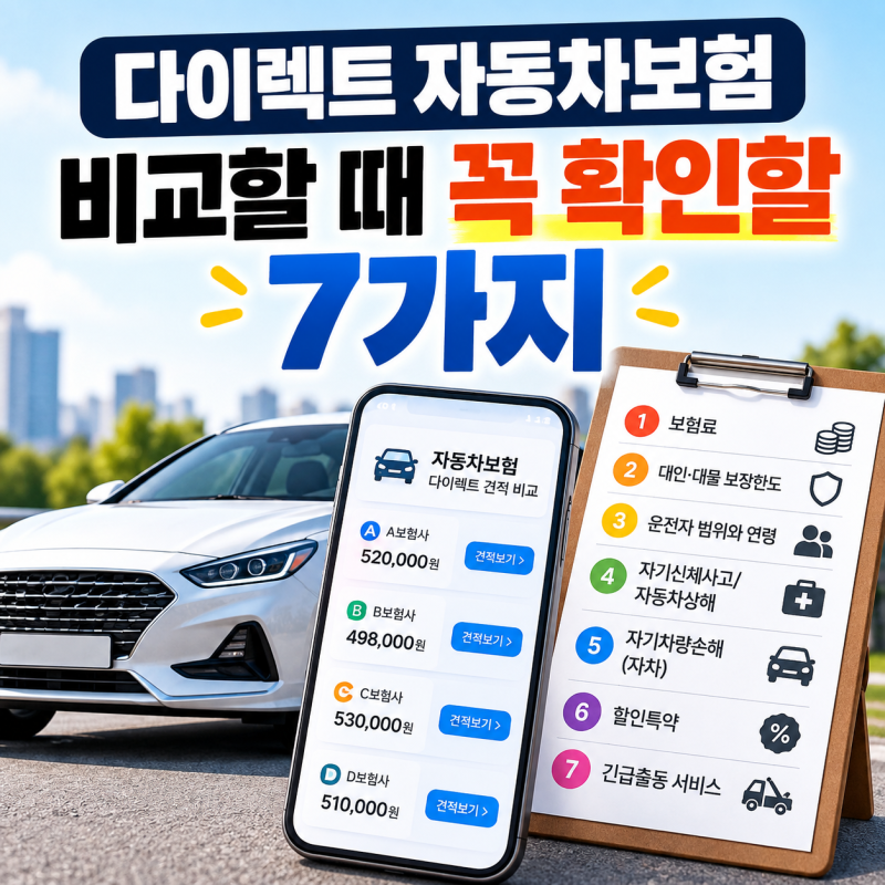 다이렉트 자동차보험 비교할 때 꼭 확인할 7가지