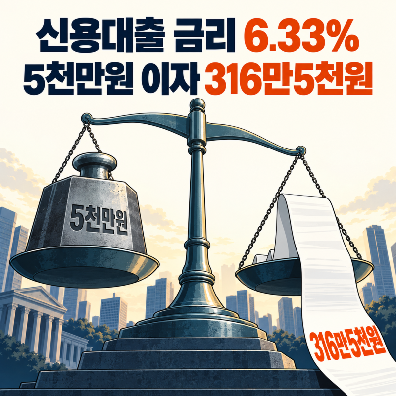 신용대출 금리 6.33% 5000만원이면 1년 이자 얼마일까