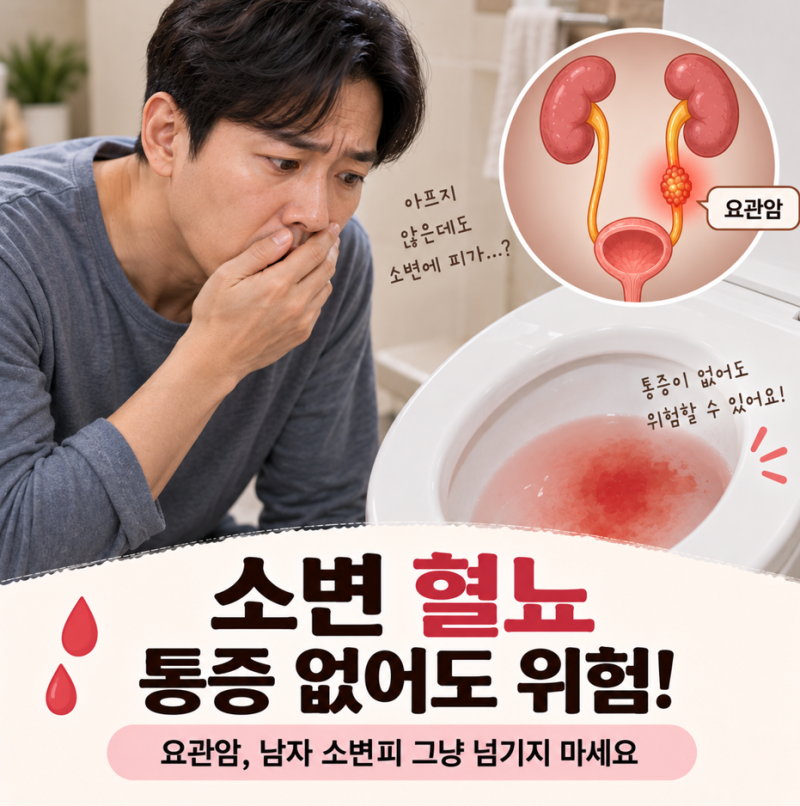 소변 혈뇨 통증 없어도 위험! 요관암 남자 소변피
