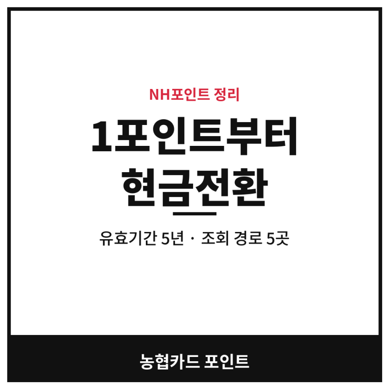 농협카드 포인트 '1포인트부터 현금전환'.. 유효기간 5년·조회 경로 5곳 한 번에 정리
