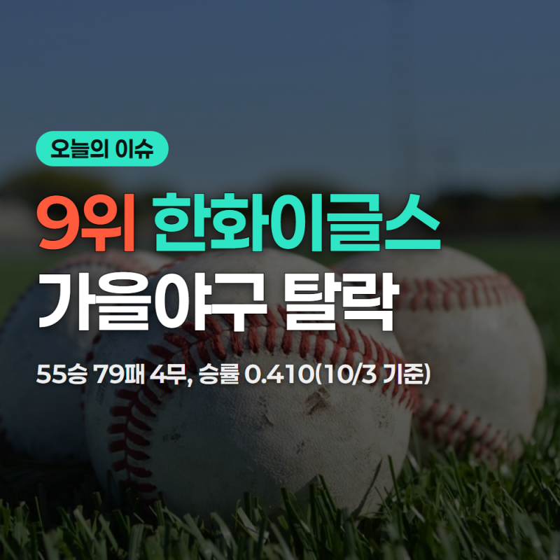 한화이글스 순위 9위 포스트시즌 탈락 총정리(10월3일 기준)