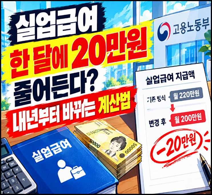 실업급여 한 달에 20만원 줄어든다? 내년부터 바뀌는 계산법