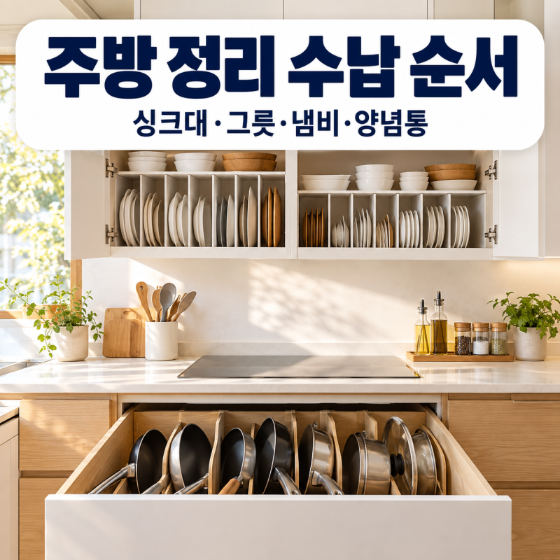 주방 정리 수납 순서 (싱크대·그릇·냄비·양념통 정리법)