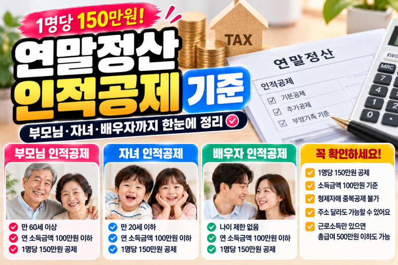 연말정산 인적공제 기준 얼마? 부모님·자녀 나이 소득조건 총정리