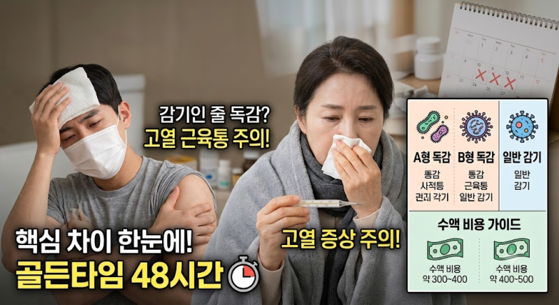 독감 초기증상 및 A형 B형 독감 차이 격리기간 수액 비용 가이드