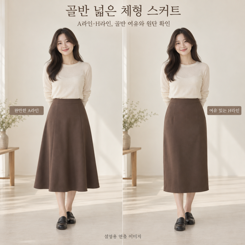 골반 넓은 체형 스커트, A라인·H라인·원단 고르는 법