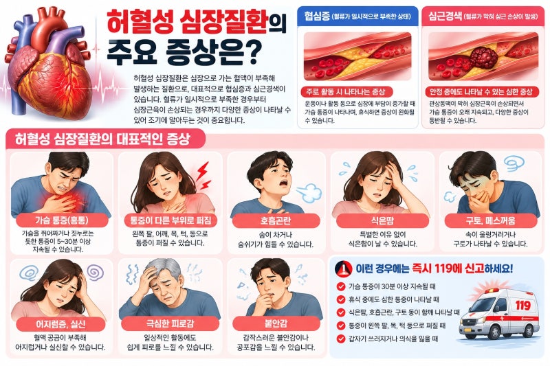 허혈성 심장질환이란? 협심증과 심근경색의 차이부터 증상·검사·치료까지