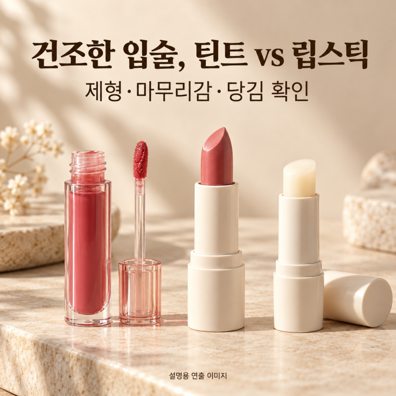 입술이 건조할 때 틴트 vs 립스틱, 제형과 마무리감 고르는 법