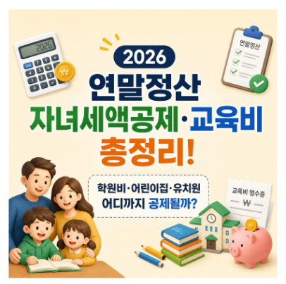 2026 연말정산 자녀세액공제·교육비 총정리! 학원비·어린이집·유치원 어디까지 공제될까