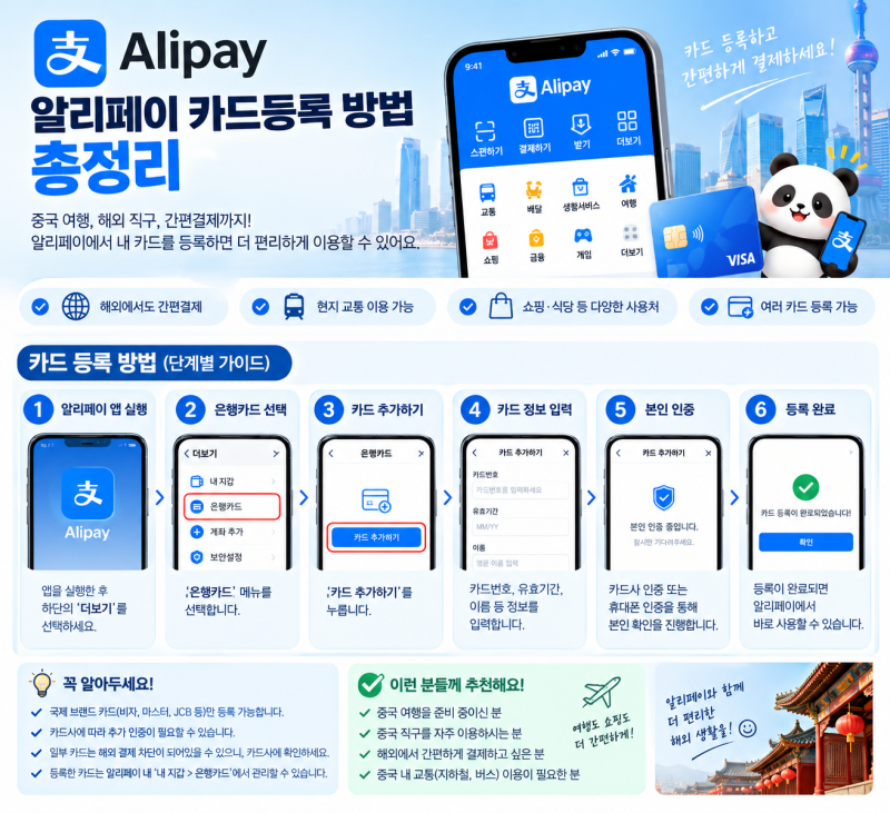 알리페이 카드등록 방법 총정리, 트래블월렛 같이 쓰면 수수료 이렇게 달라진다는데