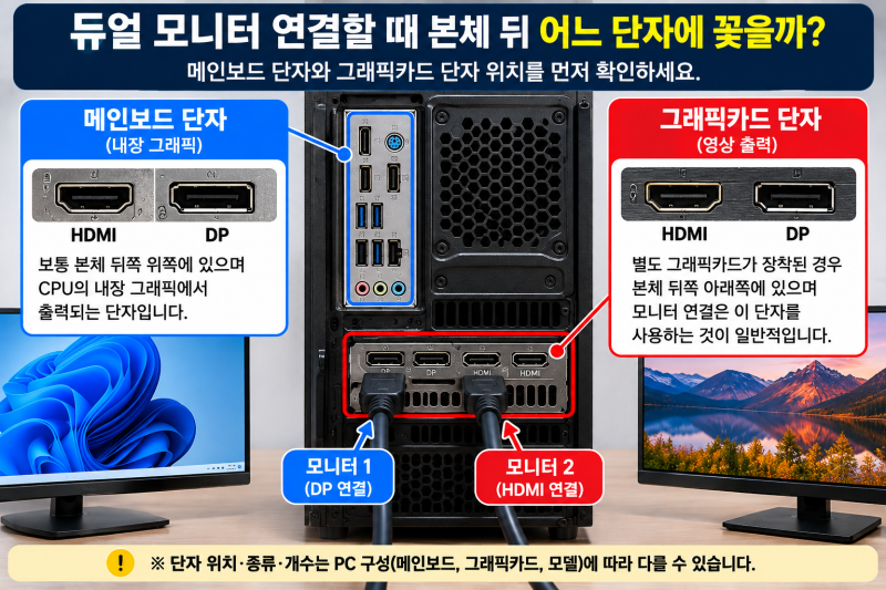 듀얼 모니터 연결할 때 HDMI·DP 어디에 꽂을까? 본체 뒤 단자 확인 방법