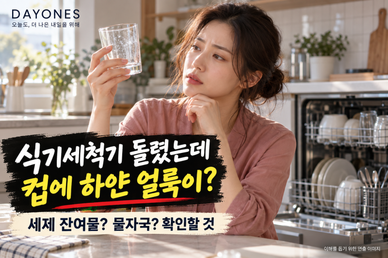 식기세척기 돌렸는데 컵에 하얀 얼룩이? 세제 잔여물인지, 물자국인지 확인할 것