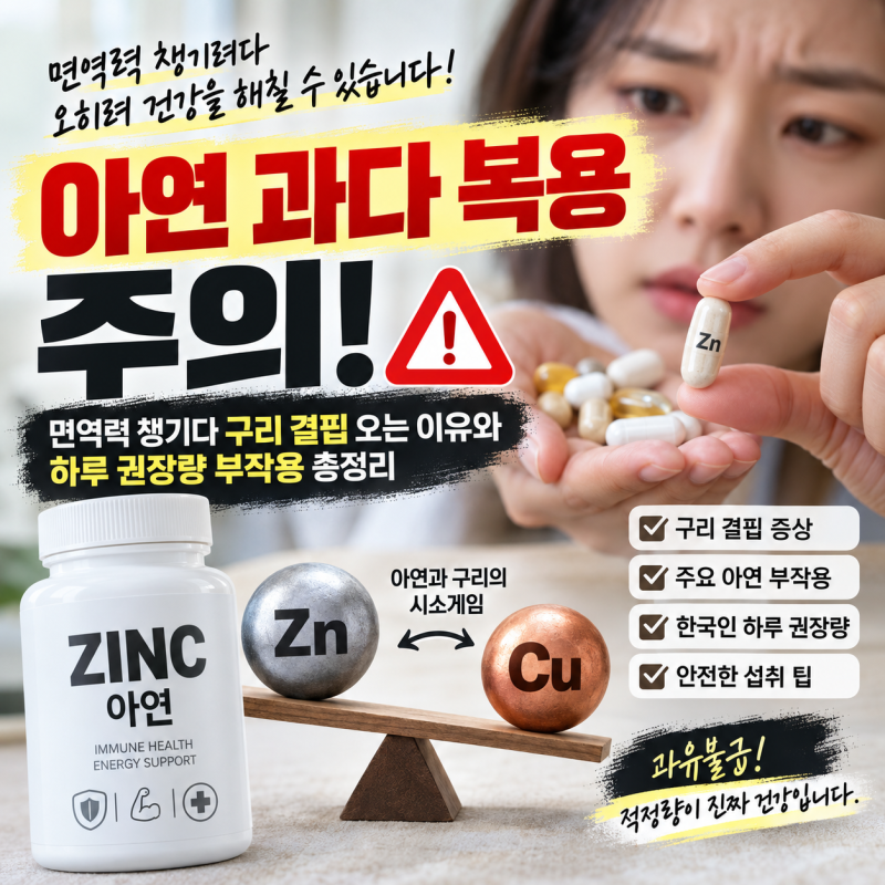 아연 과다 복용 주의! 면역력 챙기다 구리 결핍 오는 이유와 하루 권장량 부작용 총정리