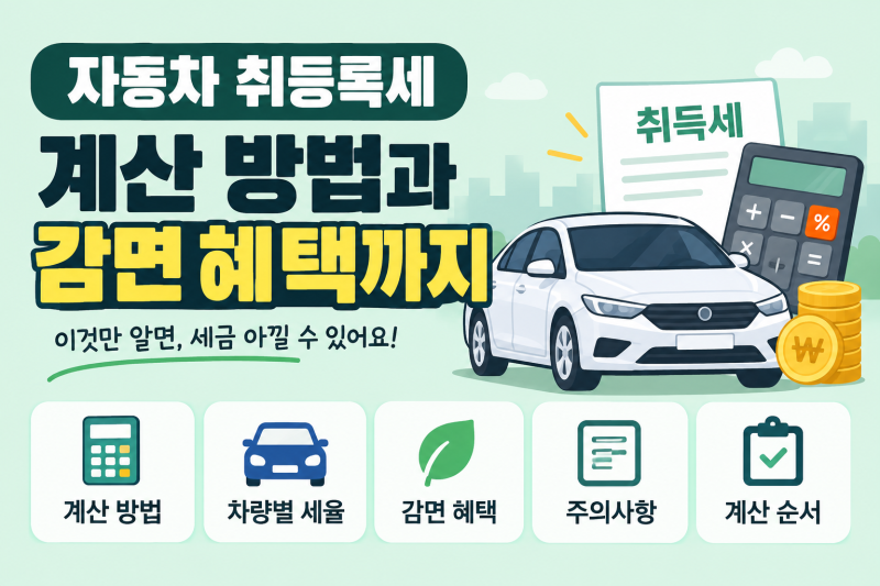 자동차 취등록세 계산 방법 총정리 | 신차·중고차·전기차·다자녀·세제 감면 가이드