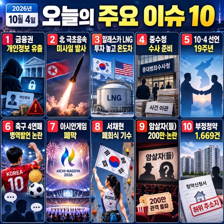 [시사] 2026년 10월 4일 오늘의 주요 이슈 10가지