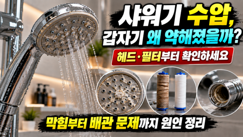 샤워기 수압이 갑자기 약해진 이유｜헤드·필터부터 5분 만에 점검하는 법