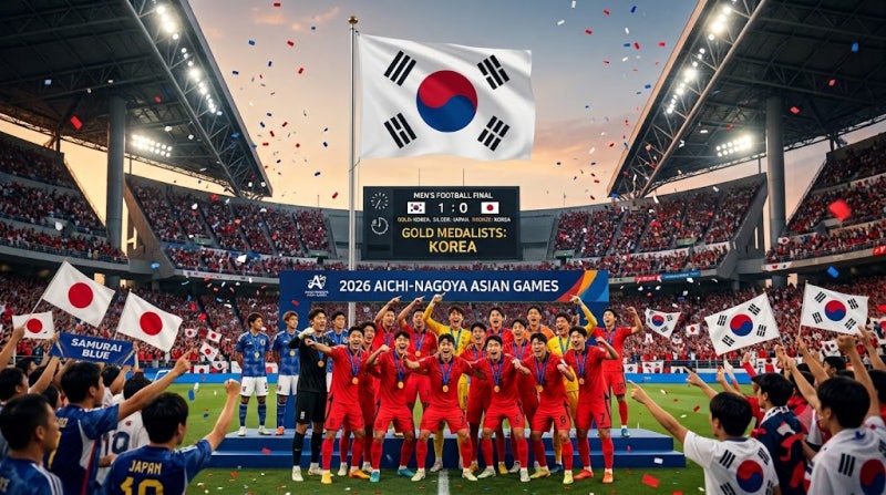 [2026 아시안게임 축구 결승] 일본 꺾고 금메달 땄는데… 황당했던 시상식 태극기 게양 사고 ....