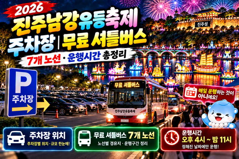 2026 진주남강유등축제 주차장｜무료 셔틀버스 7개 노선·운행시간 총정리