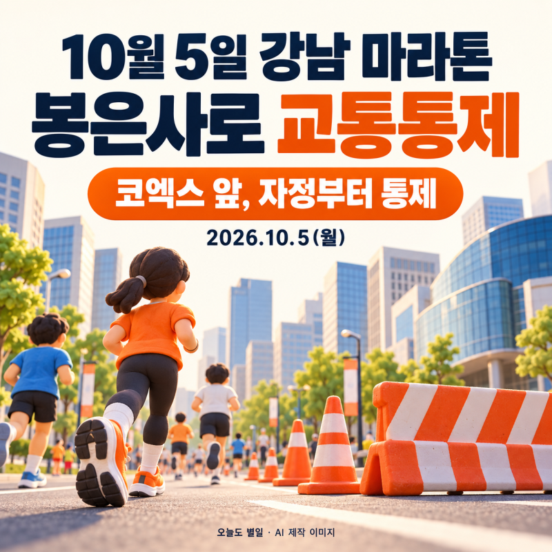 10월 5일 강남 마라톤 교통통제, 봉은사역 주변 어디가 막힐까?