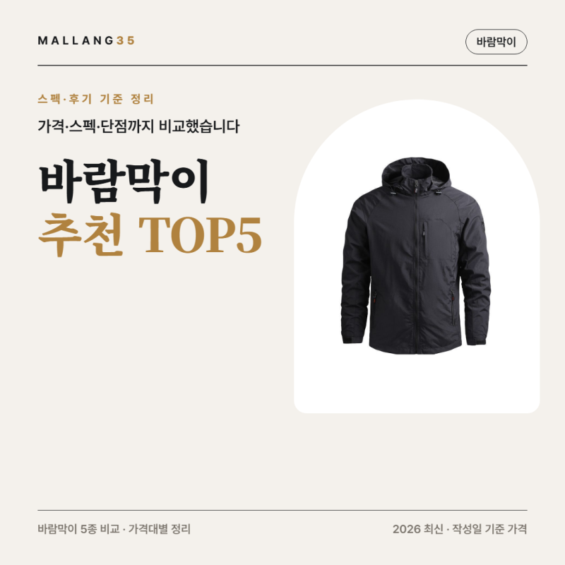 바람막이 추천 | 15,700원~39,800원 5종 비교 (2026 최신)