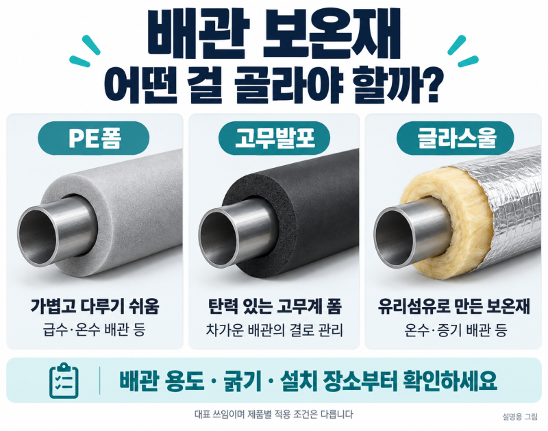 배관 보온재 종류 총정리｜PE폼·고무발포·글라스울 선택 기준