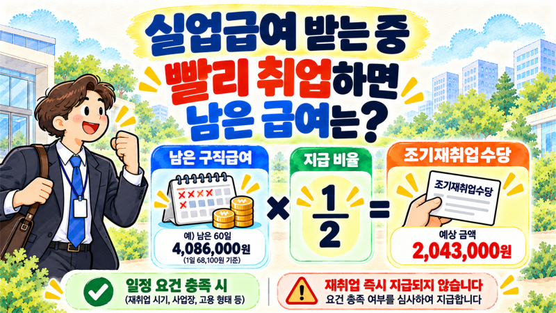 실업급여 받다 빨리 취업하면 조기재취업수당｜조건과 금액