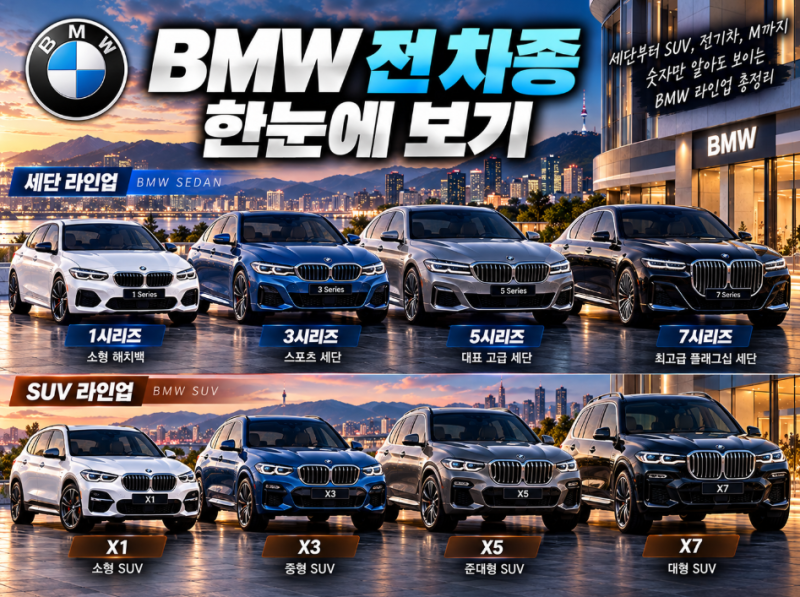 BMW 차종 총정리 1시리즈부터 7시리즈·X1~X7까지 한눈에 보기