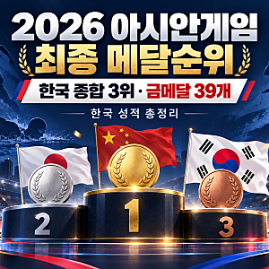 2026 아시안게임 최종 메달순위｜한국 종합 3위·금메달 39개 성적 총정리