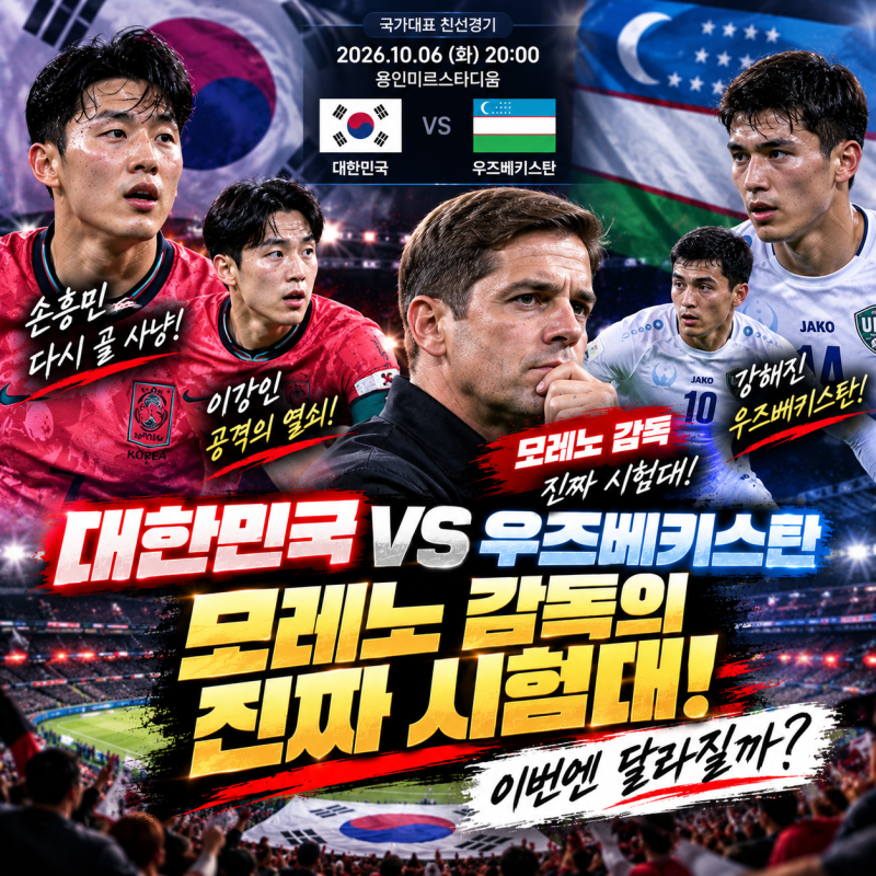 대한민국 우즈베키스탄 평가전, 모레노 감독의 진짜 시험대…달라진 모습을 보여줄까?