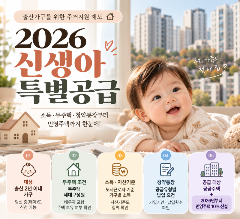 2026 신생아 특별공급 조건 총정리｜소득·무주택·청약통장부터 민영주택까지