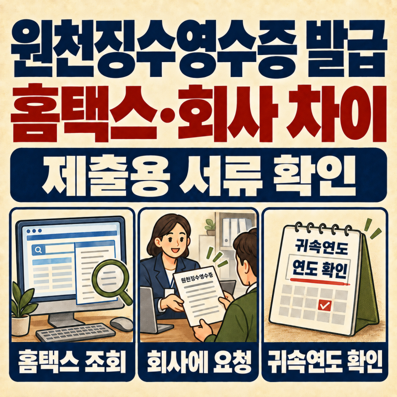 근로소득 원천징수영수증 발급, 홈택스 조회와 회사 요청 차이