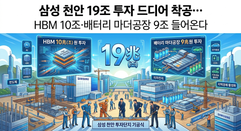 삼성 천안 19조 투자 드디어 착공…HBM 10조·배터리 마더공장 9조 들어온다