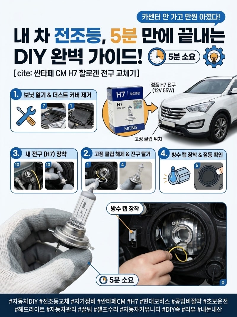 [DIY] 카센터 가서 3만 원 버리지 마세요! 5분 만에 끝내는 자동차 전조등(헤드라이트) 자가 교....
