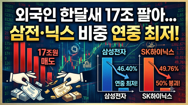 외국인 한 달 새 17조 원 싹 팔았다? 삼성전자·SK하이닉스 지분율 연중 최저치 경신! 개미 투....