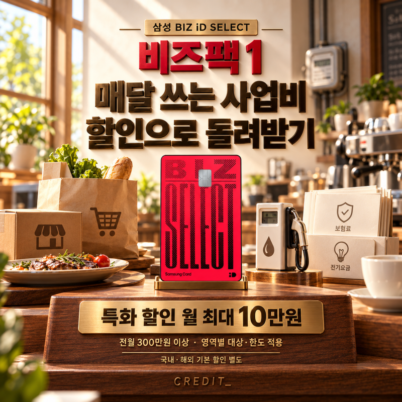 삼성 개인사업자카드 BIZ iD SELECT 비즈팩 1｜전기요금 · 도시가스 · 4대보험부터 운영 경비까....