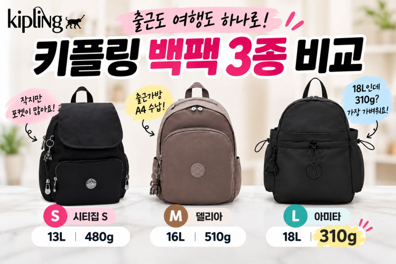 키플링백팩 3종 비교, 출근과 여행을 같이 한다면 뭘 고를까